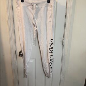 Calvin Klein White Logo Side-Print Joggers